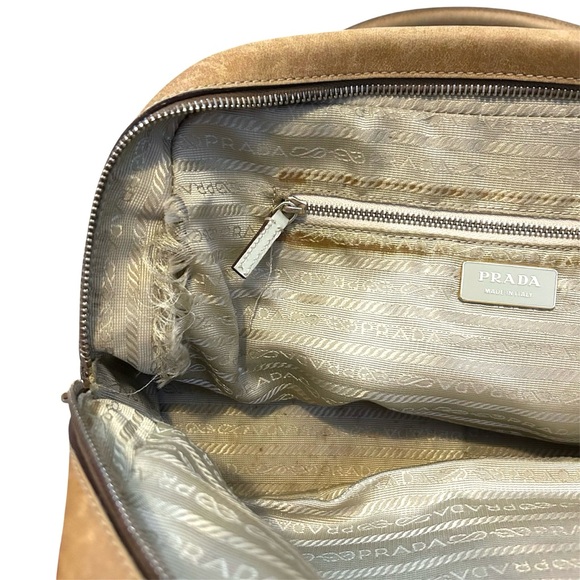 Prada Vitello Drive Bowling Bag Perforated Cream Tan Leather Bag - Picture 12 of 16